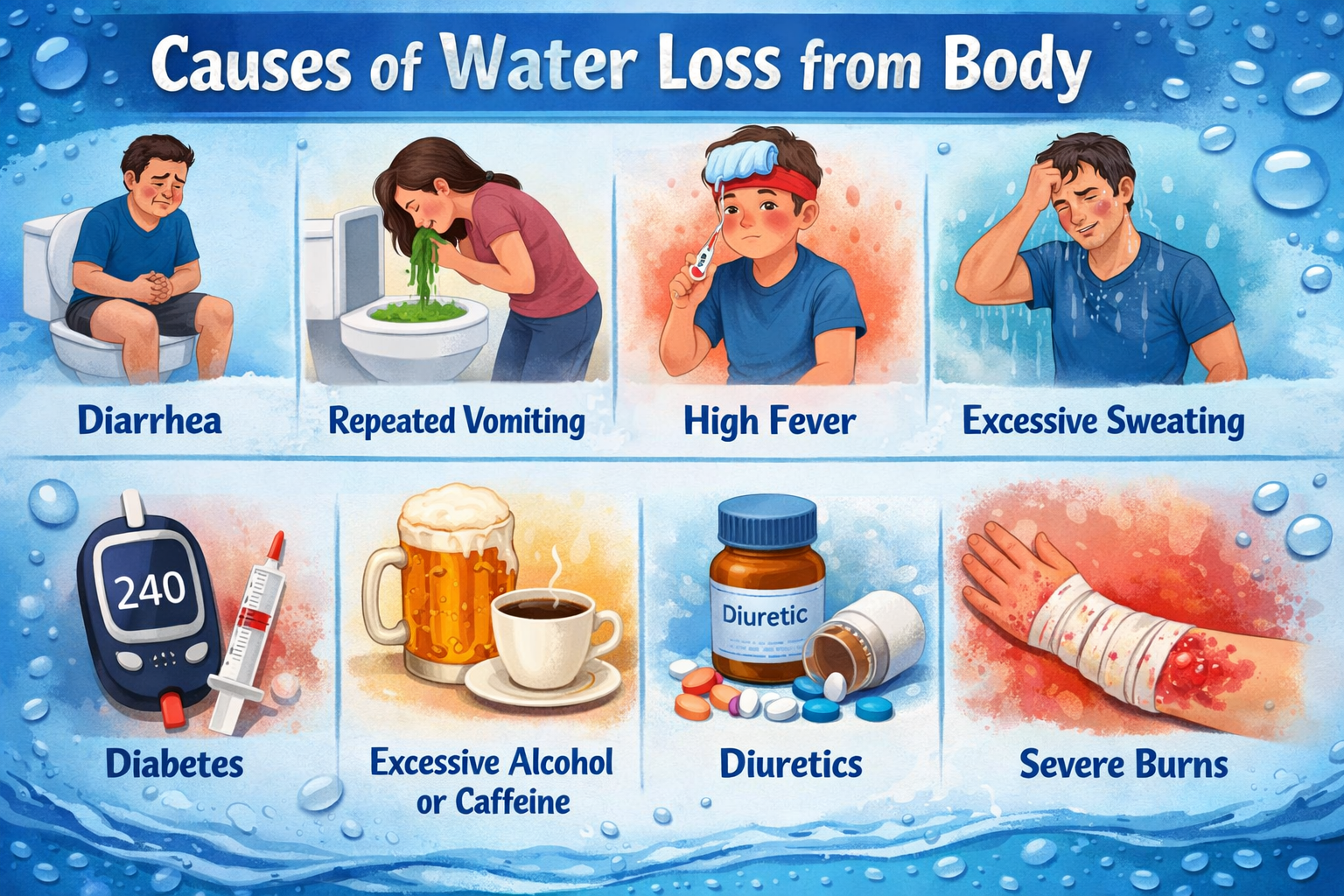 Causes of water loss from body